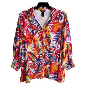 Ali Miles Womens 1X‎ Fall Leaves Novelty Pattern Tunic Top NWT